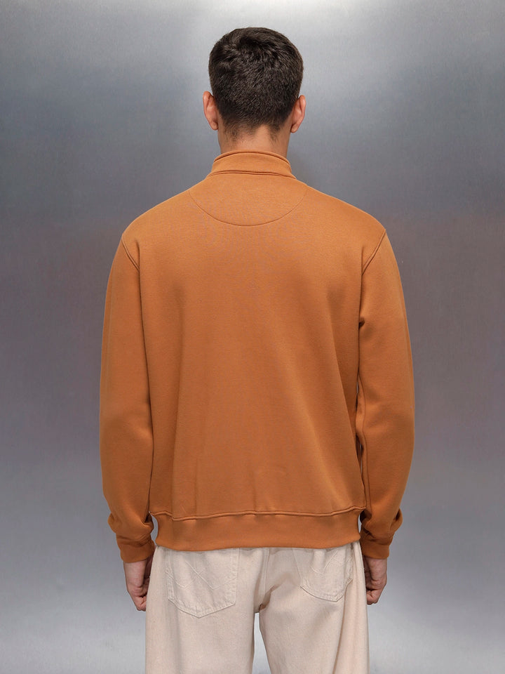 men's casual front zip up stand collar sweatshirt | Brown