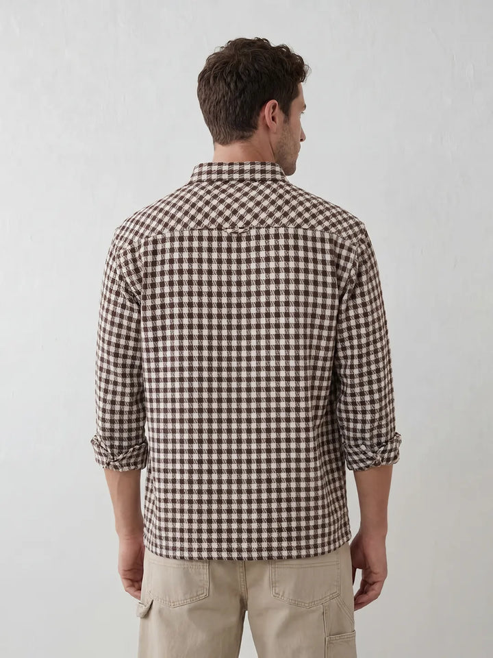 Comfort Fit Double Pocket Checkered Shirt | Brown
