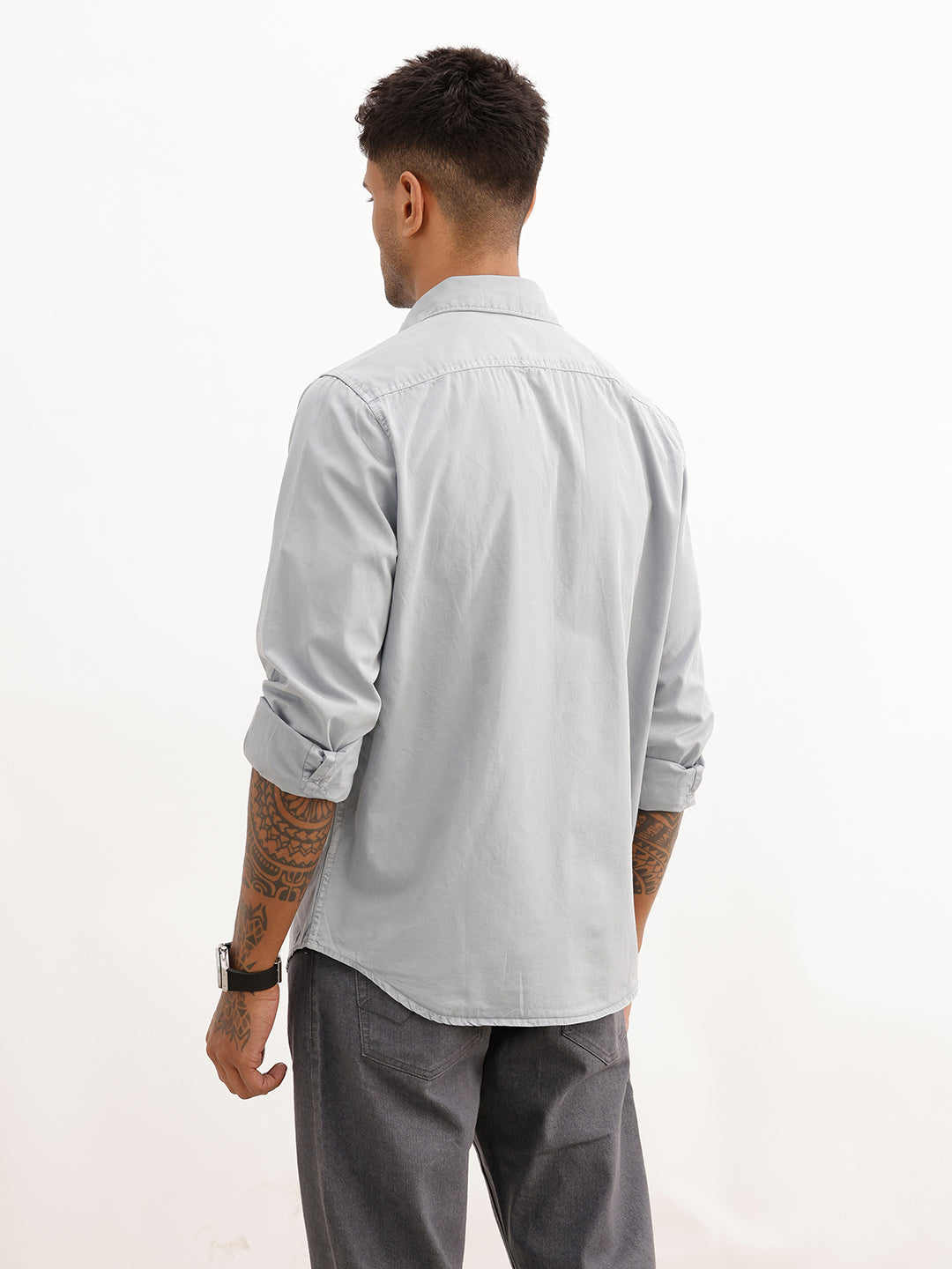 Solid Regular Fit Double Pocket Shirt | Grey