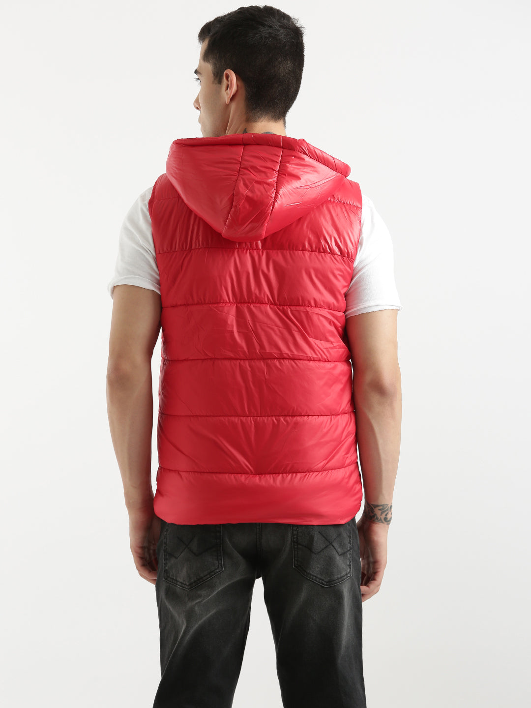 Hooded Sleeveless Red Puffer Jacket