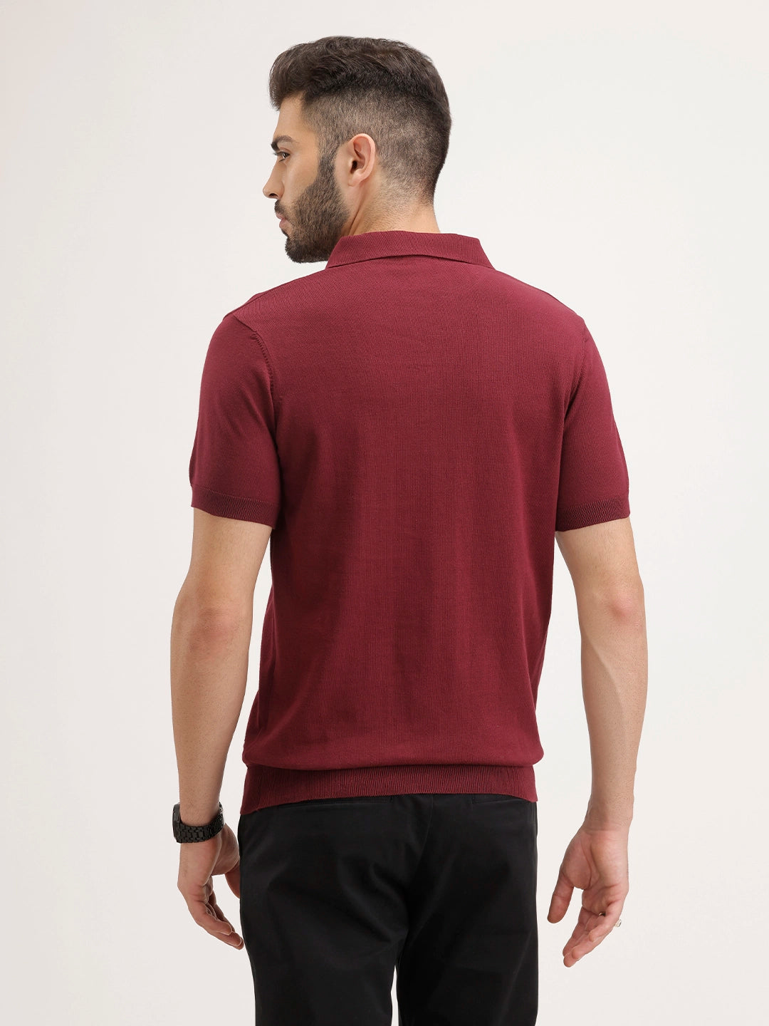 Slim Fit Flat Knit Polo T-Shirt | Maroon
