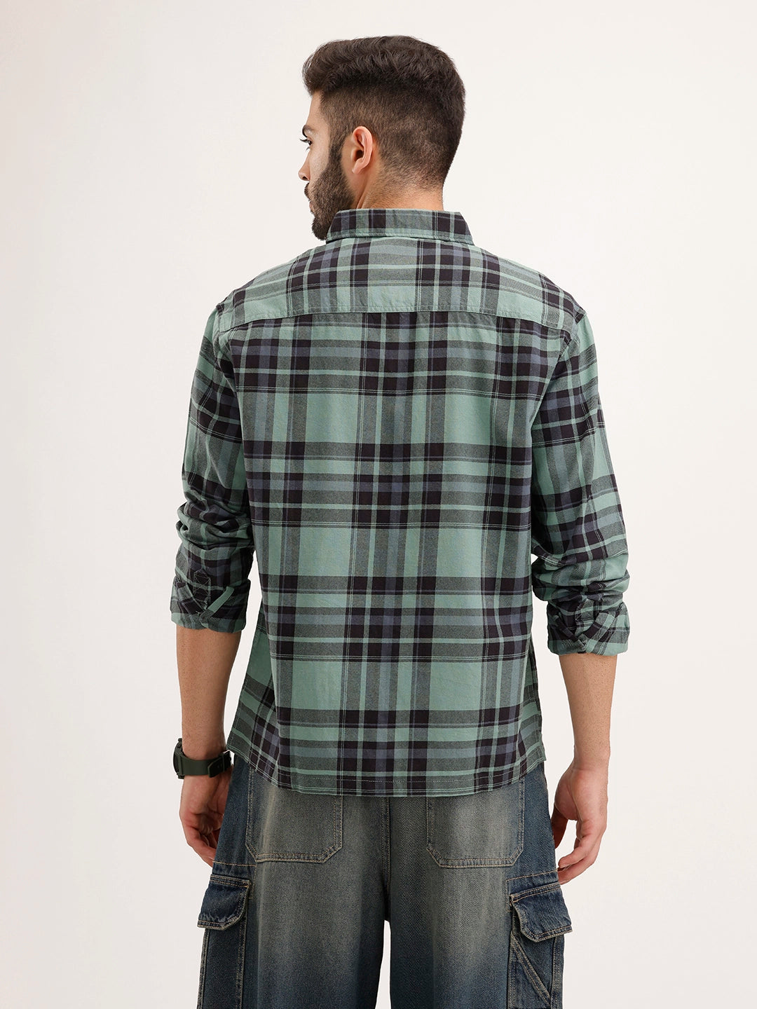 Comfort Fit Double Pocket Checkered Shirt | Green