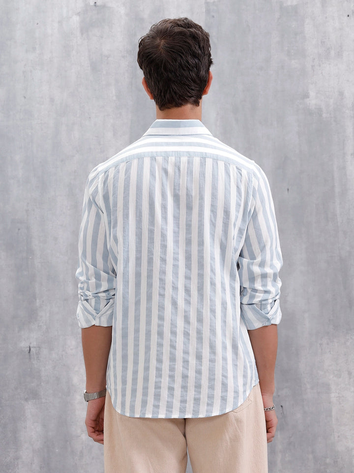 Comfort Fit Striped Casual Shirt For Men | Blue