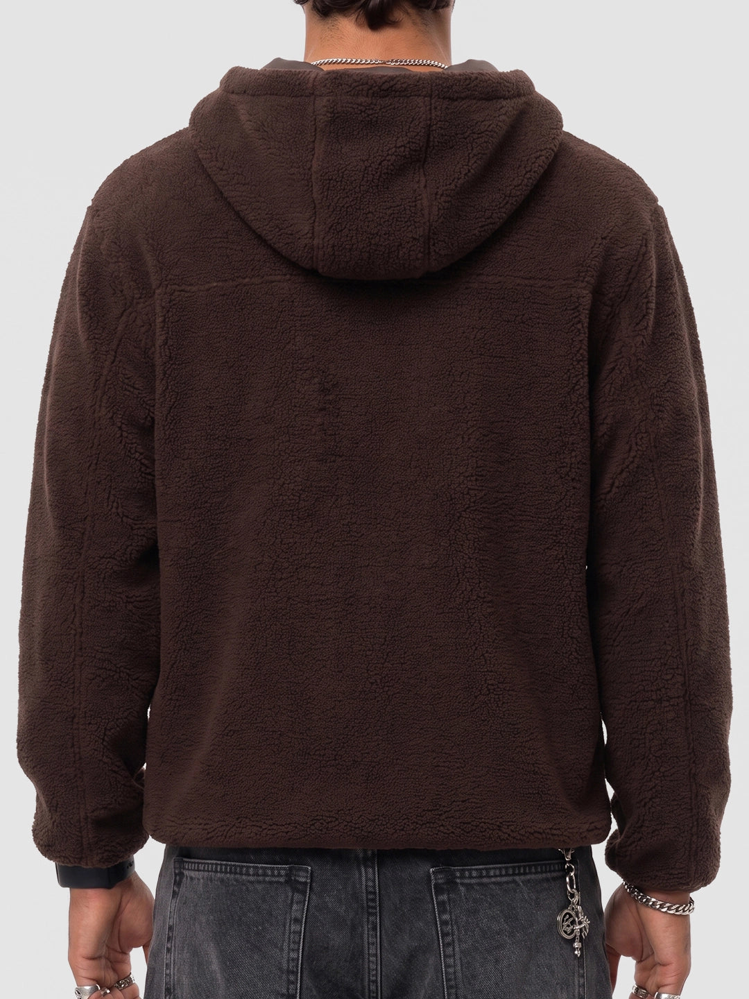 Oversized Sherpa Hooded Jacket | Brown | WTJK6462M