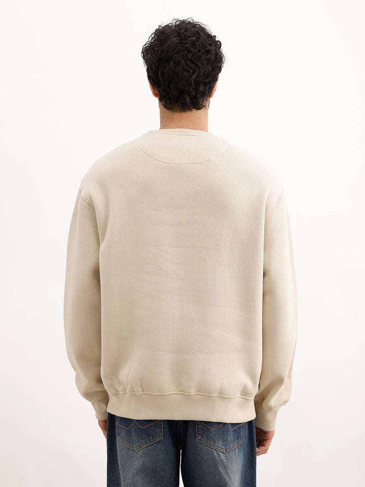 Comfort Fit Placement Printed Sweatshirt | Beige