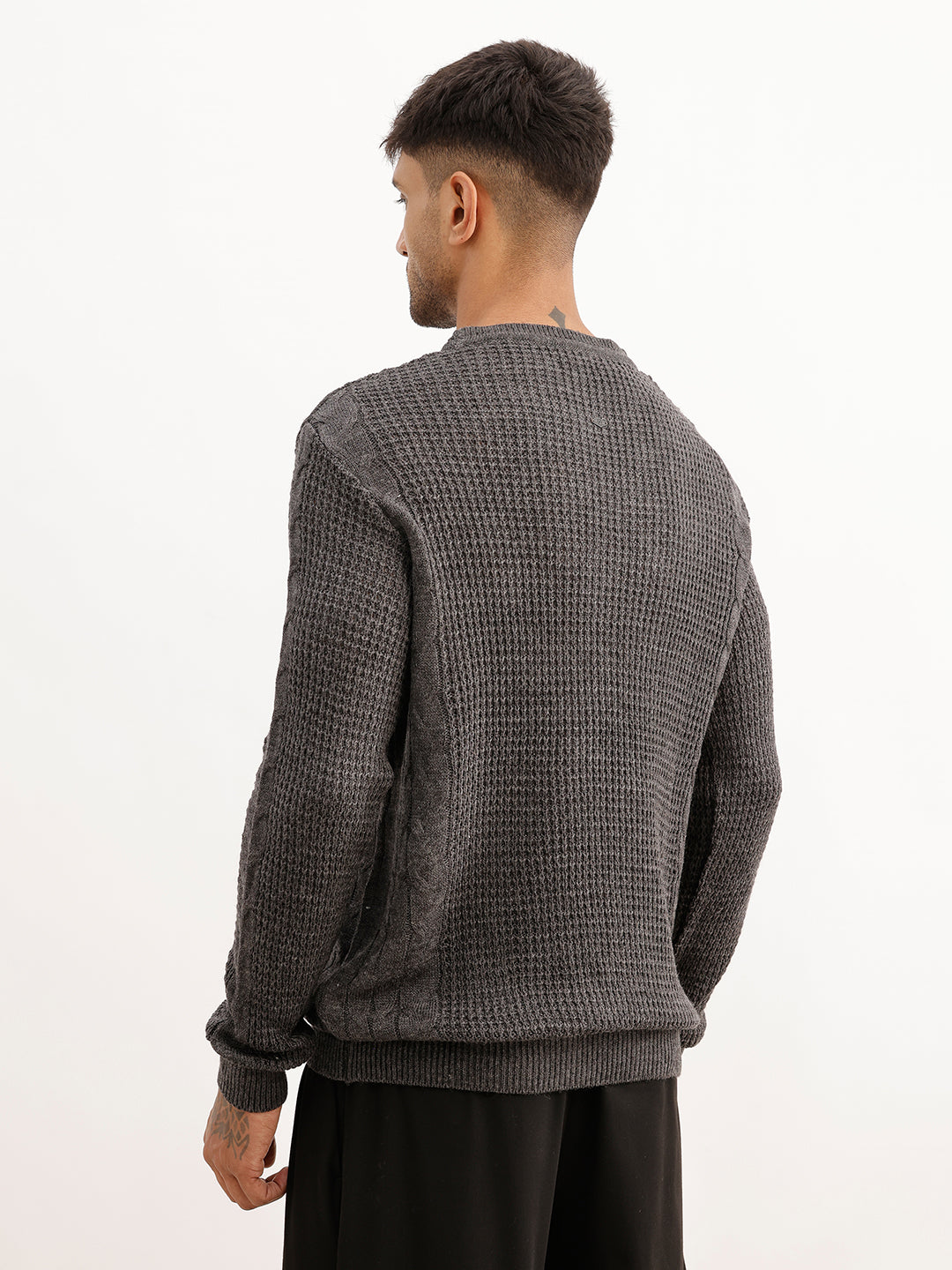 Regular Fit Textured Cable Knit Sweater | Grey