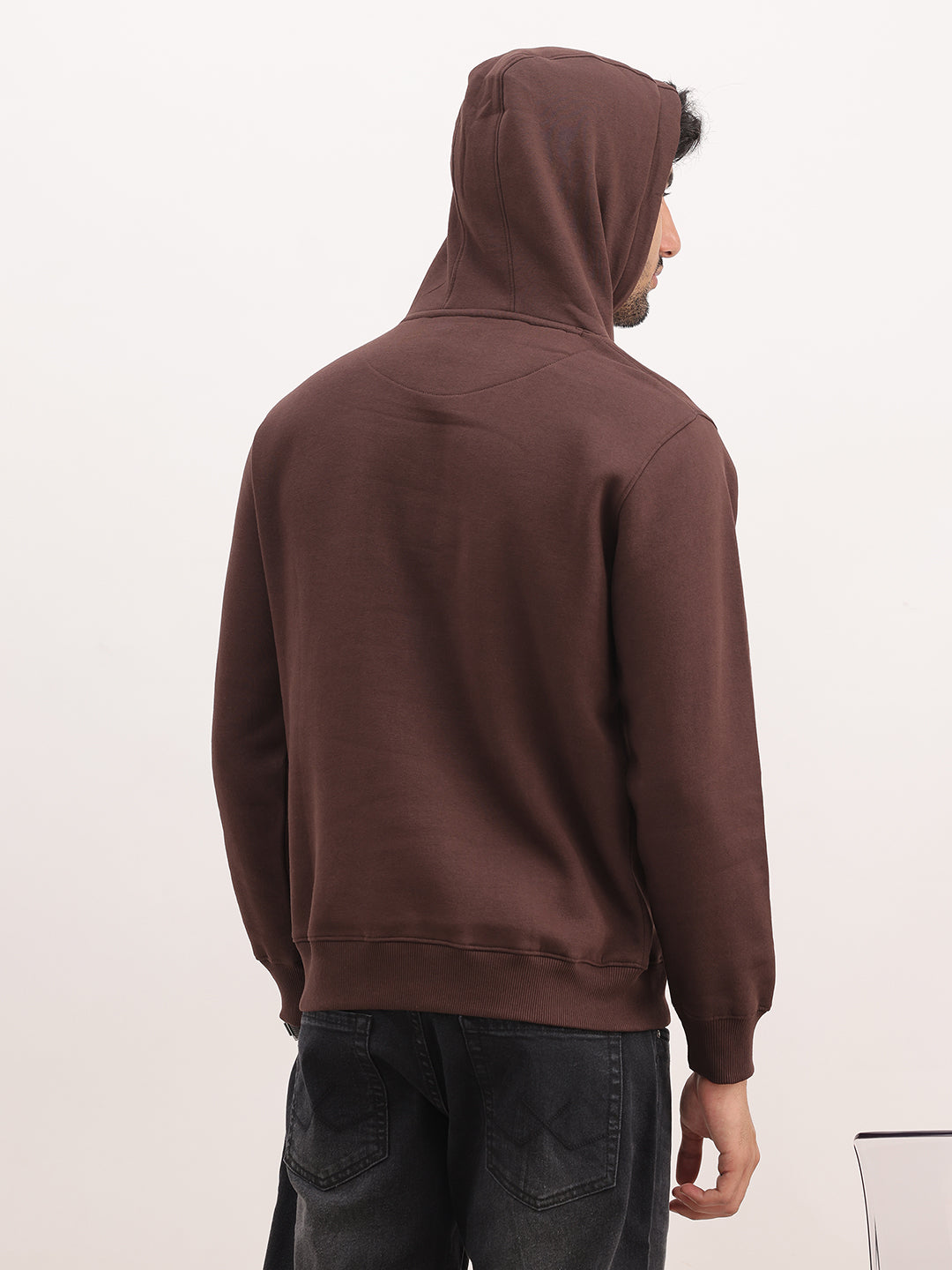 Solid Slim Fit Hooded Sweatshirt | Brown