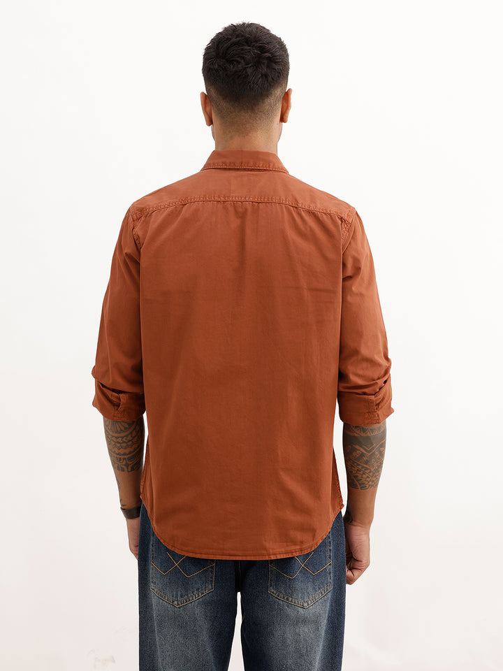 Solid Regular Fit Full Sleeve Shirt | Rust