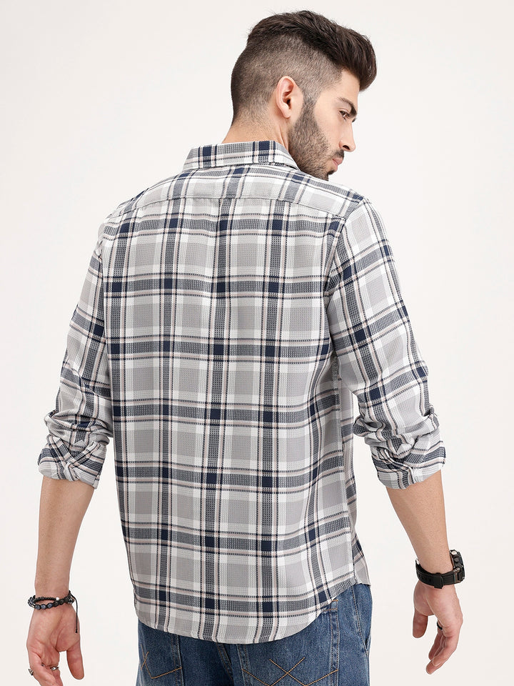 Regular Fit Textured Checkered Shirt | Blue