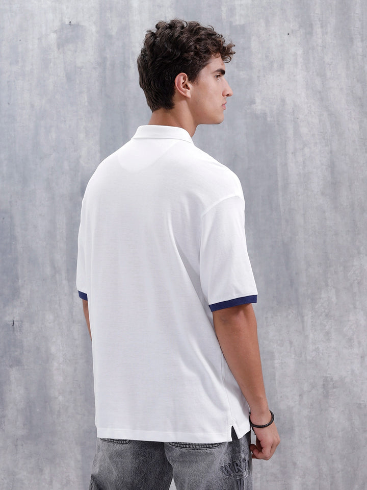 Casual Men Sporty Look Oversized Fit Tee With Print | White
