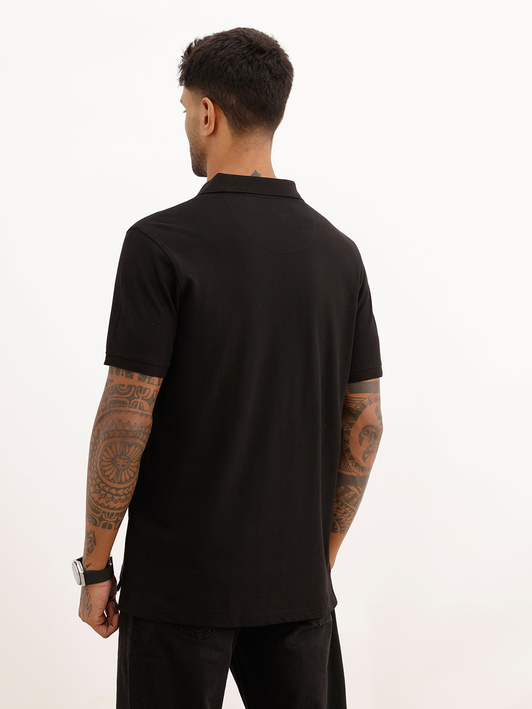 Solid Slim Fit Polo T-Shirt | Black