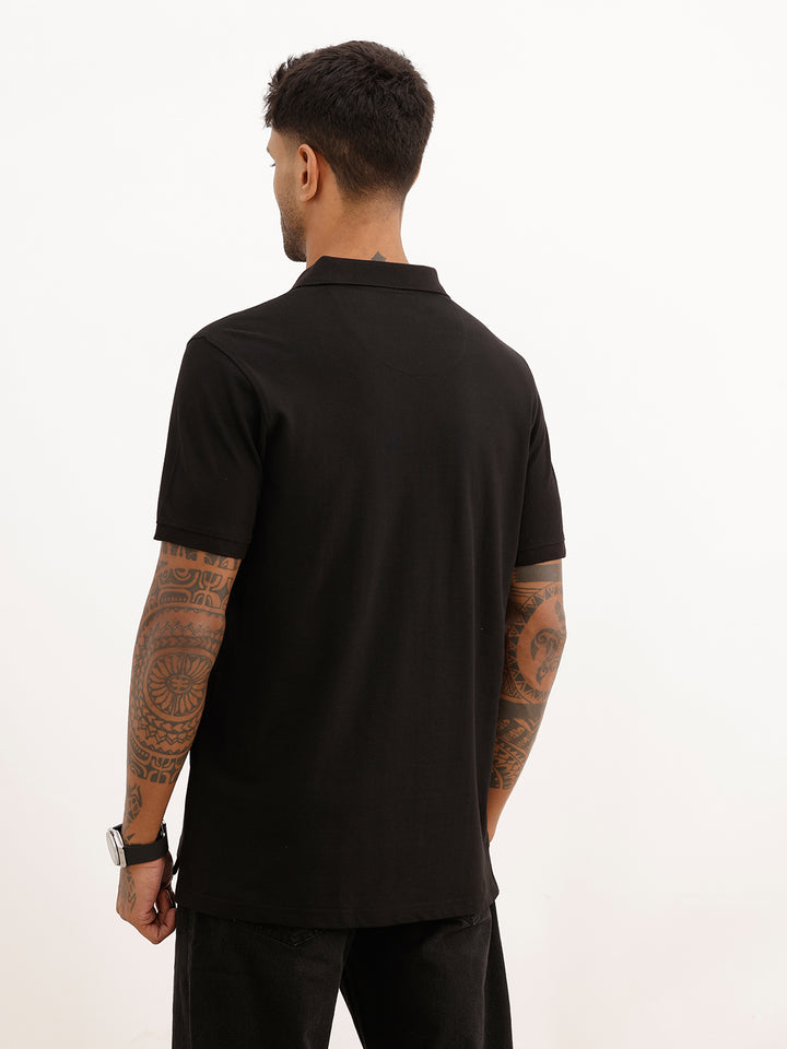 Solid Regular Fit Polo T-Shirt | Black