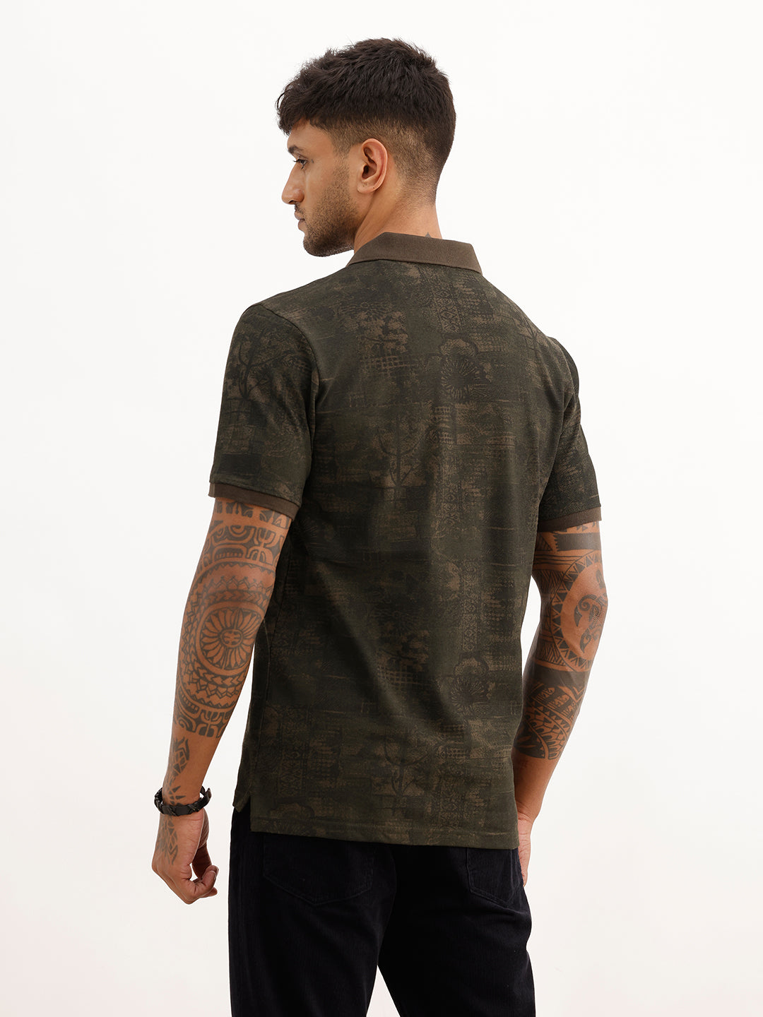Classic Slim Fit AOP Polo T-Shirt | Olive | WPT02HSSL1599S