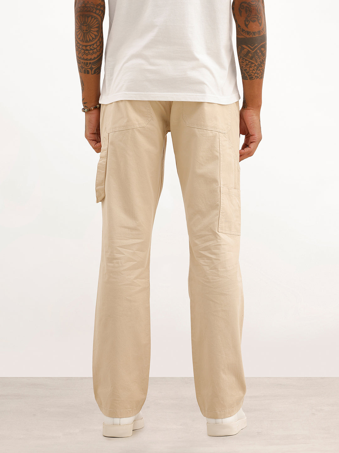 Solid Straight Fit Carpenter Trouser | Beige