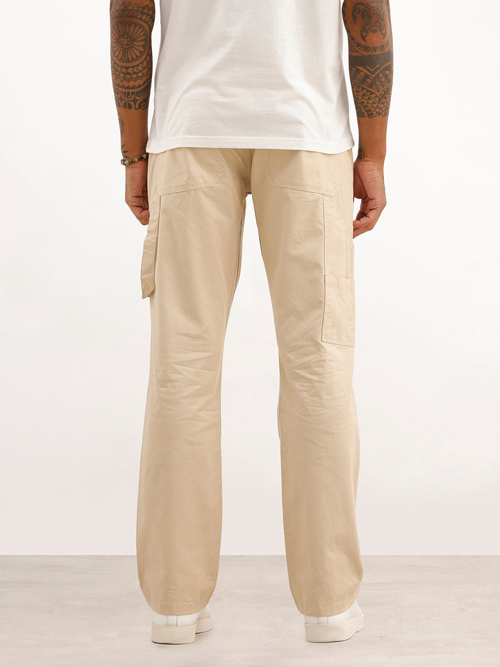 Solid Straight Fit Carpenter Trouser | Beige