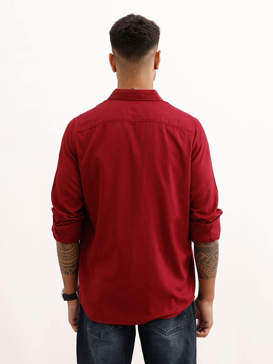 Solid Regular Fit Full Sleeve Shirt | Maroon