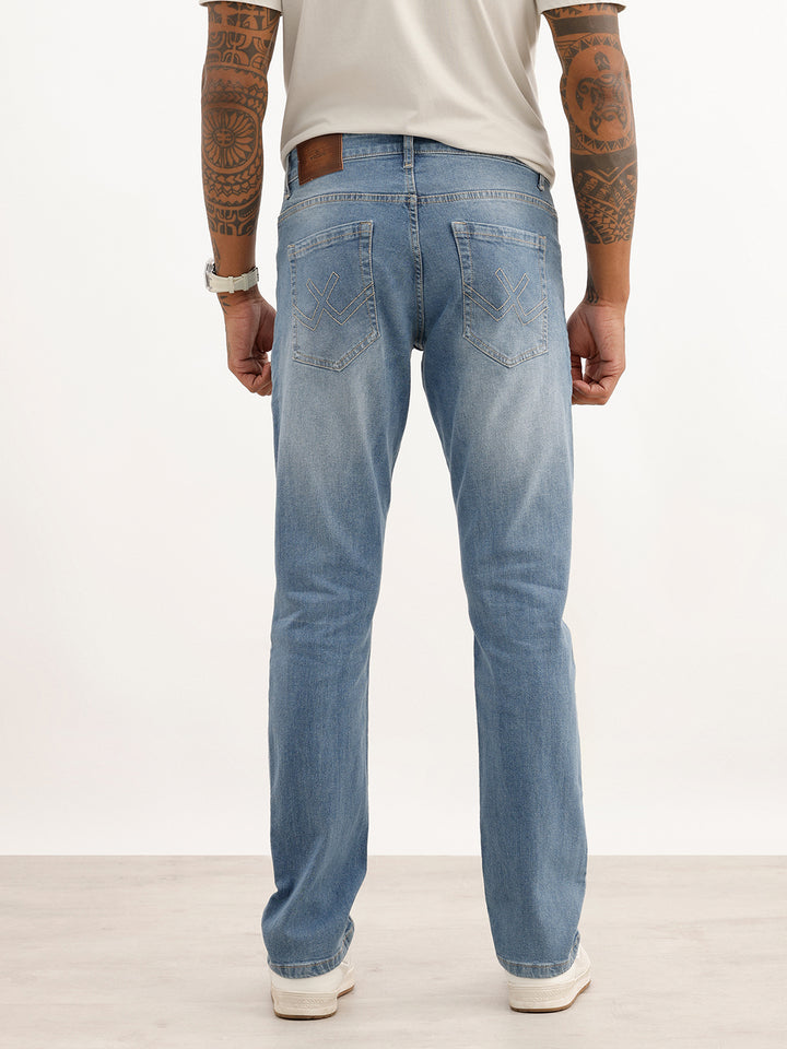 Faded Straight Fit Denim Jeans | Light Blue