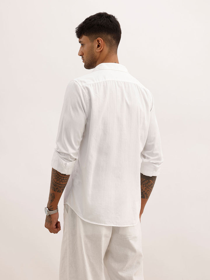 Solid Slim Fit Textured Shirt | White