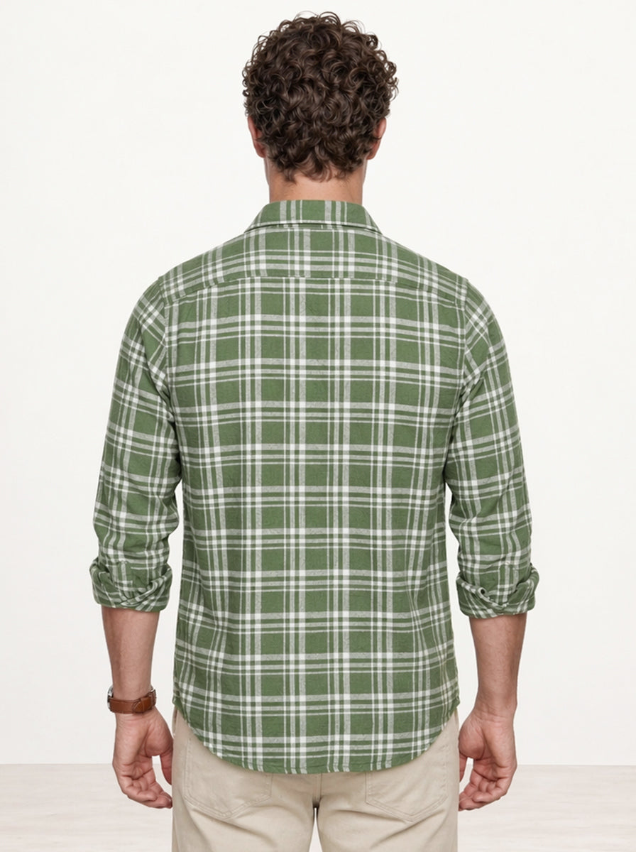 Slim Fit Checkered Shirt | Olive