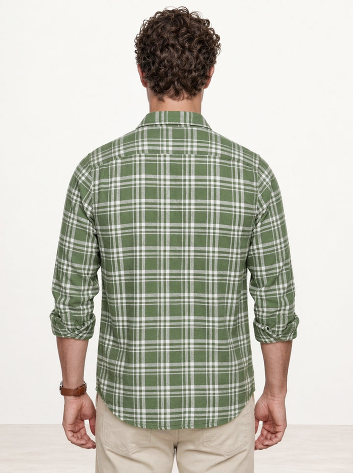 Slim Fit Checkered Shirt | Olive