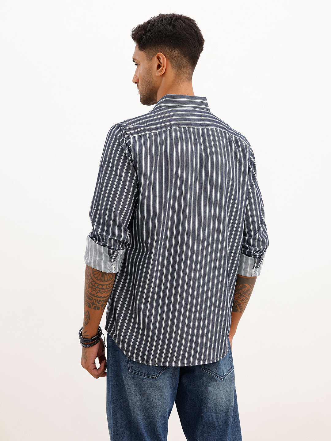 Regular Fit Striped Full Sleeve Shirt | Blue