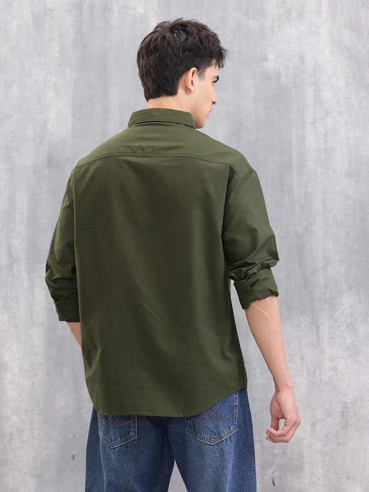 Solid Regular Fit Cotton Shirt | Olive
