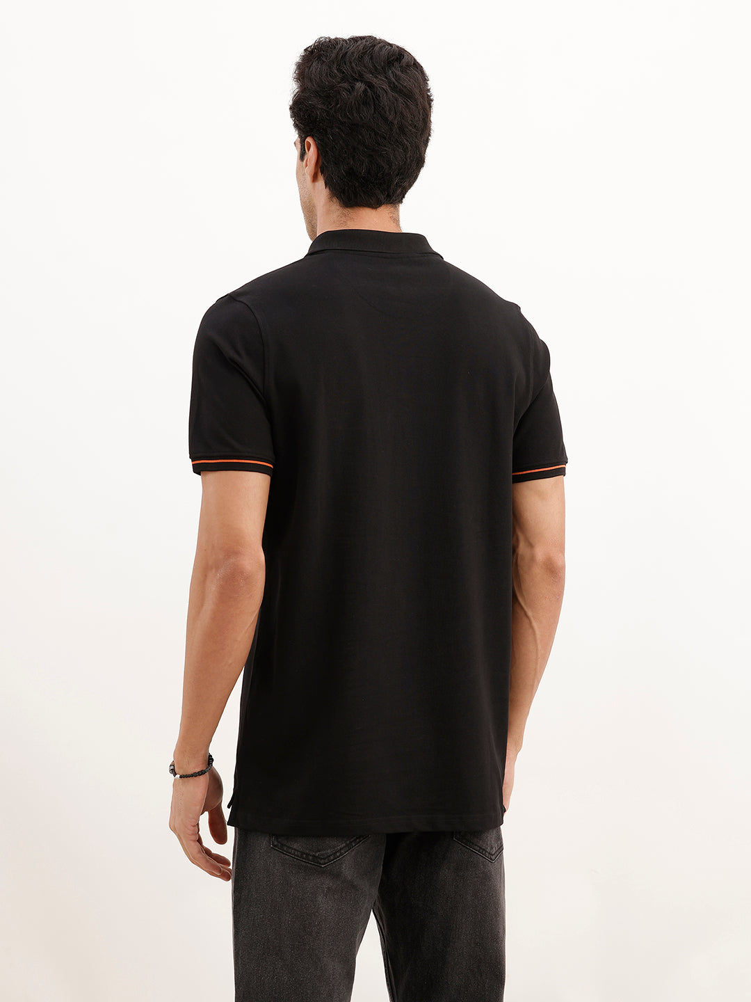 Solid Slim Fit Tipping Detail Polo T-Shirt | Black