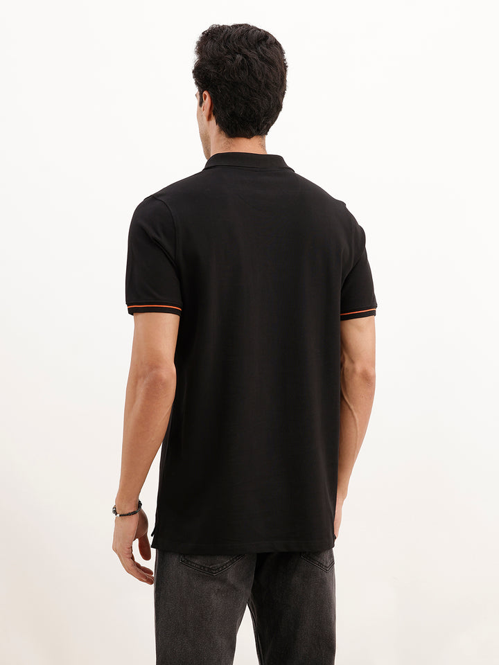 Solid Slim Fit Tipping Detail Polo T-Shirt | Black
