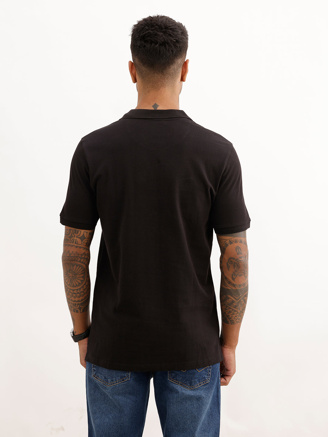 Regular Fit Cut & Sew Polo T-Shirt | Black