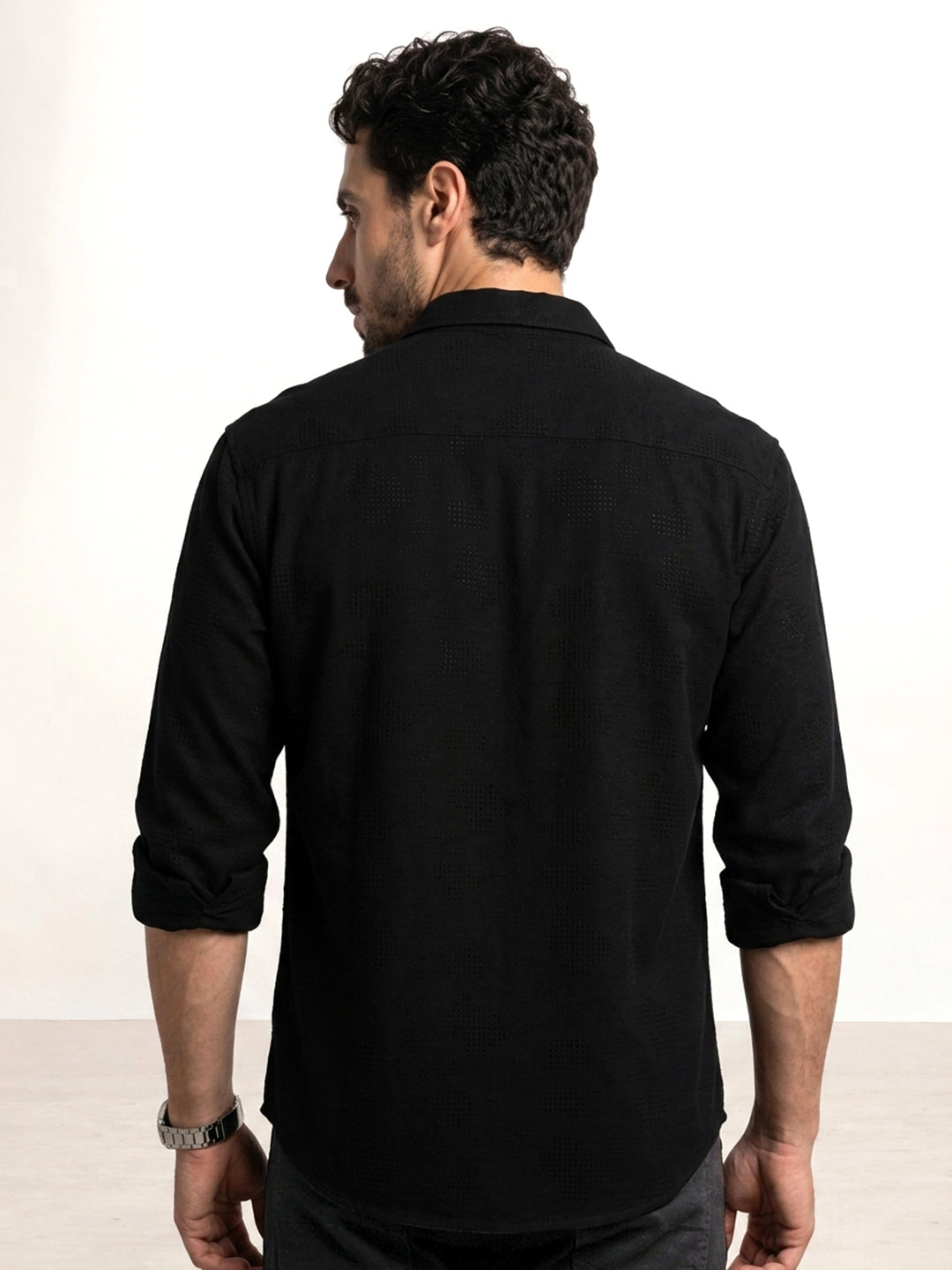 Solid Comfort Fit Full Sleeve Shirt | Black