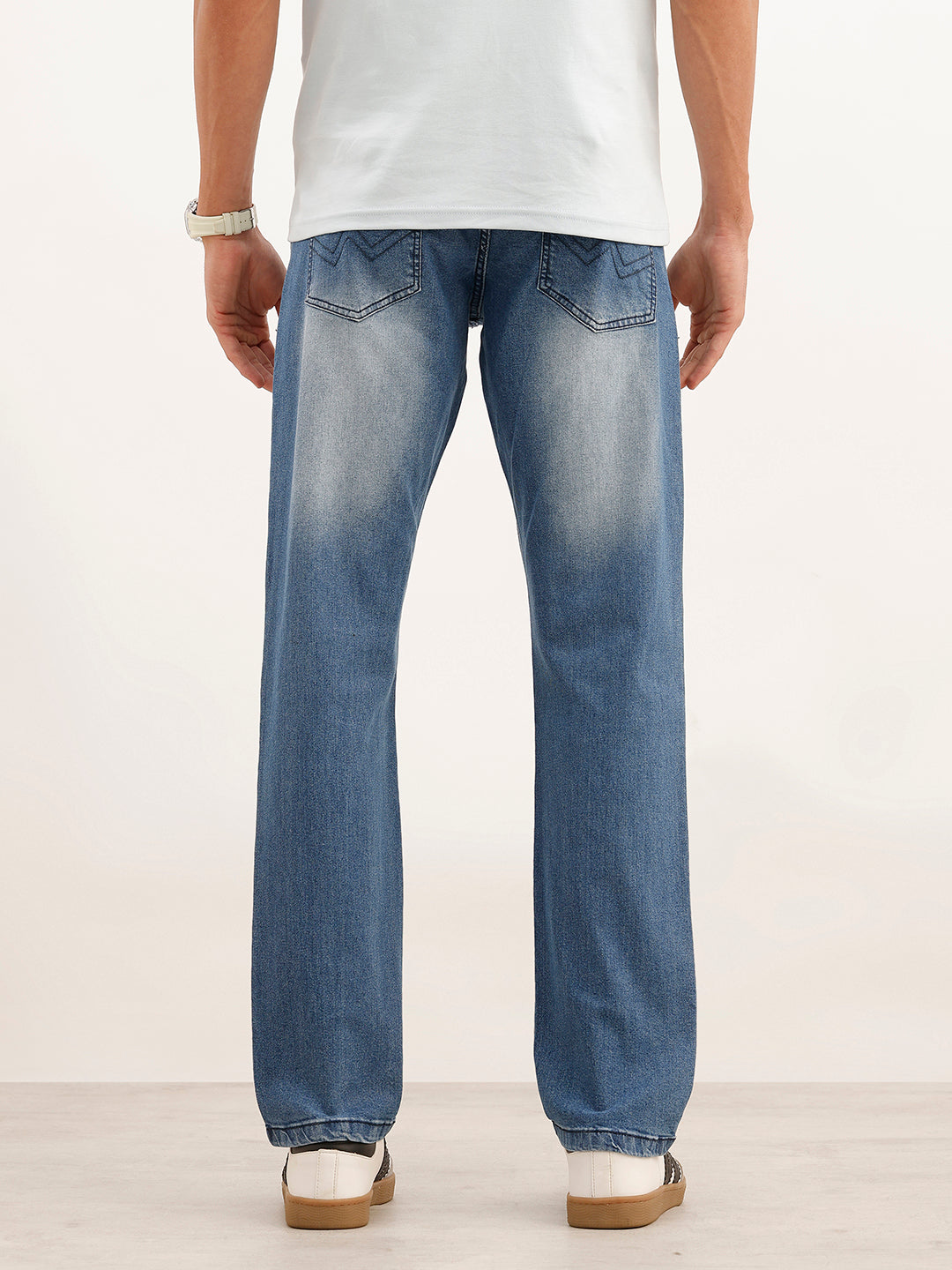 Faded Straight Fit Denim Jeans | Light Blue