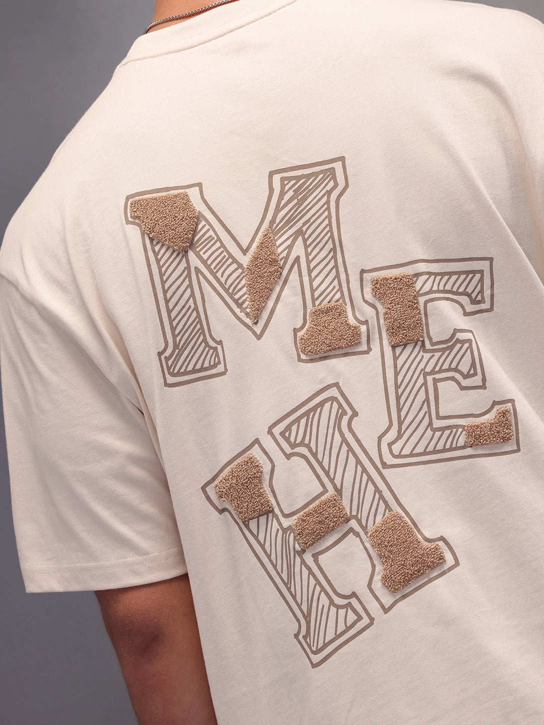 Printed Patchwork Oversized T-Shirt | Beige