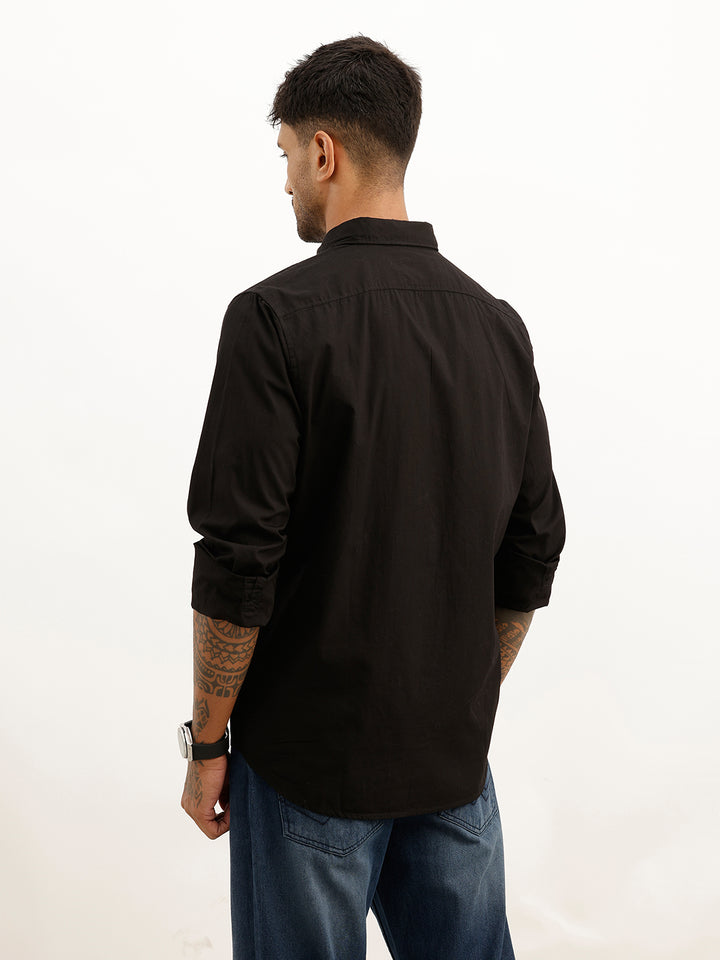 Solid Regular Fit Full Sleeve Shirt | Black