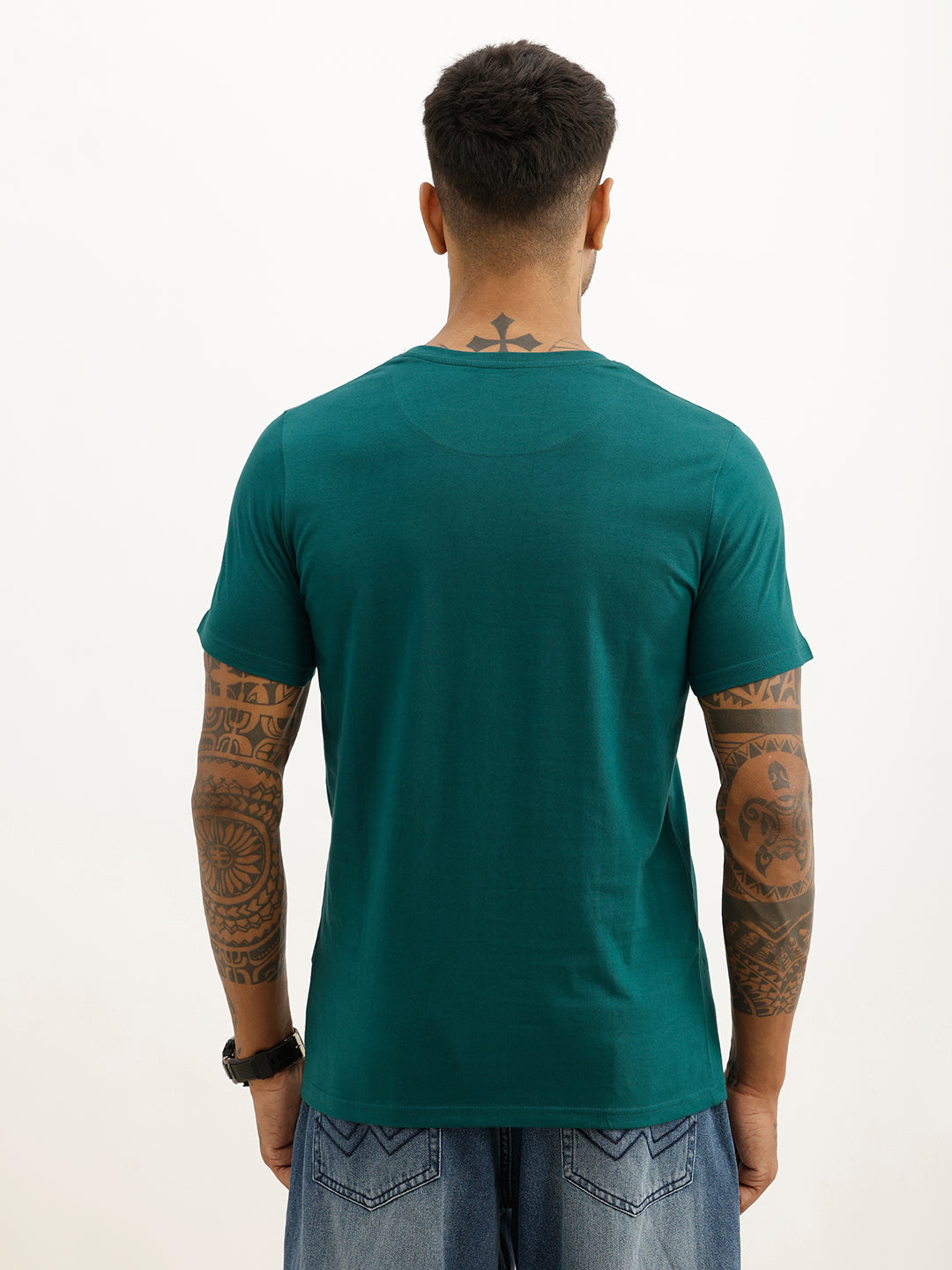 Classic Slim Fit Placement Printed T-Shirt | Dark Green