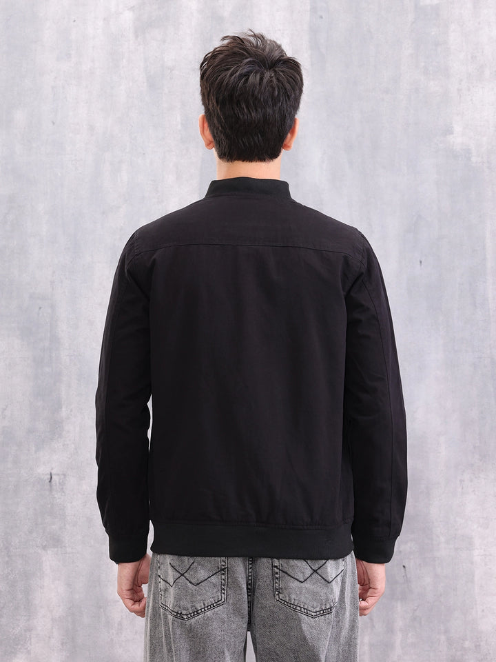 Solid Casual Bomber Jacket | Black