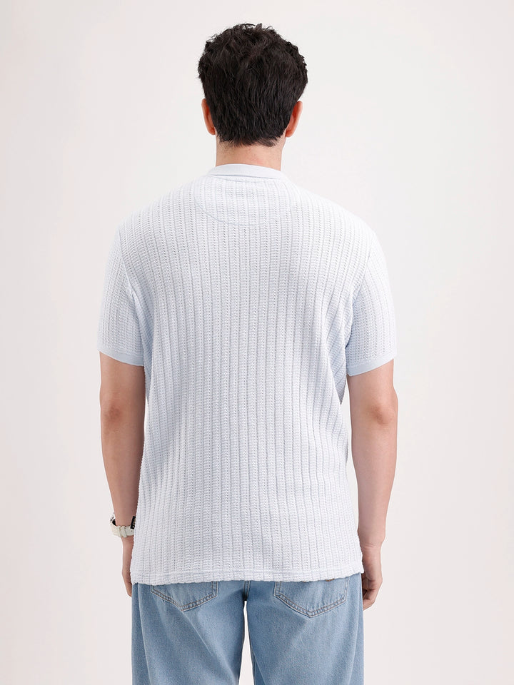Textured Slim Fit Polo T-Shirt  | Light Blue