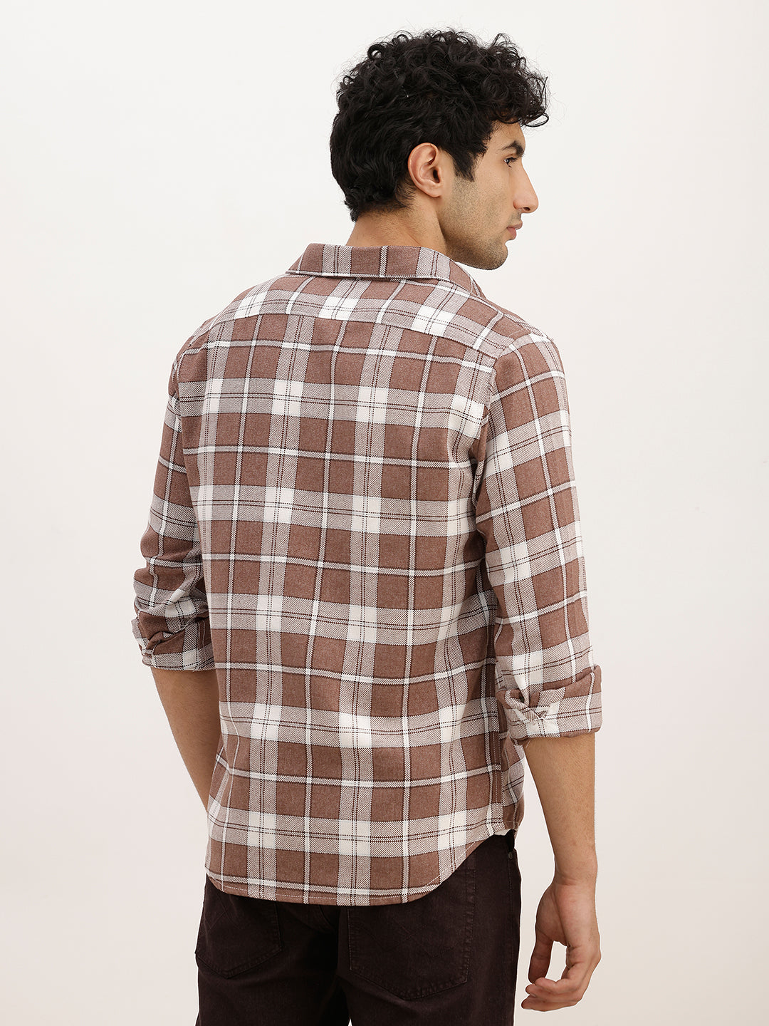 Slim Fit Checkered Full Sleeve Shirt | Olive