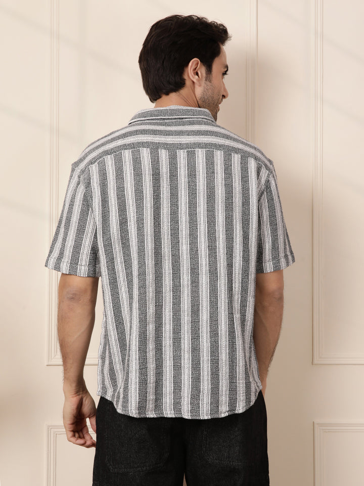 Casual Textured Short Sleeve Shirt | Black