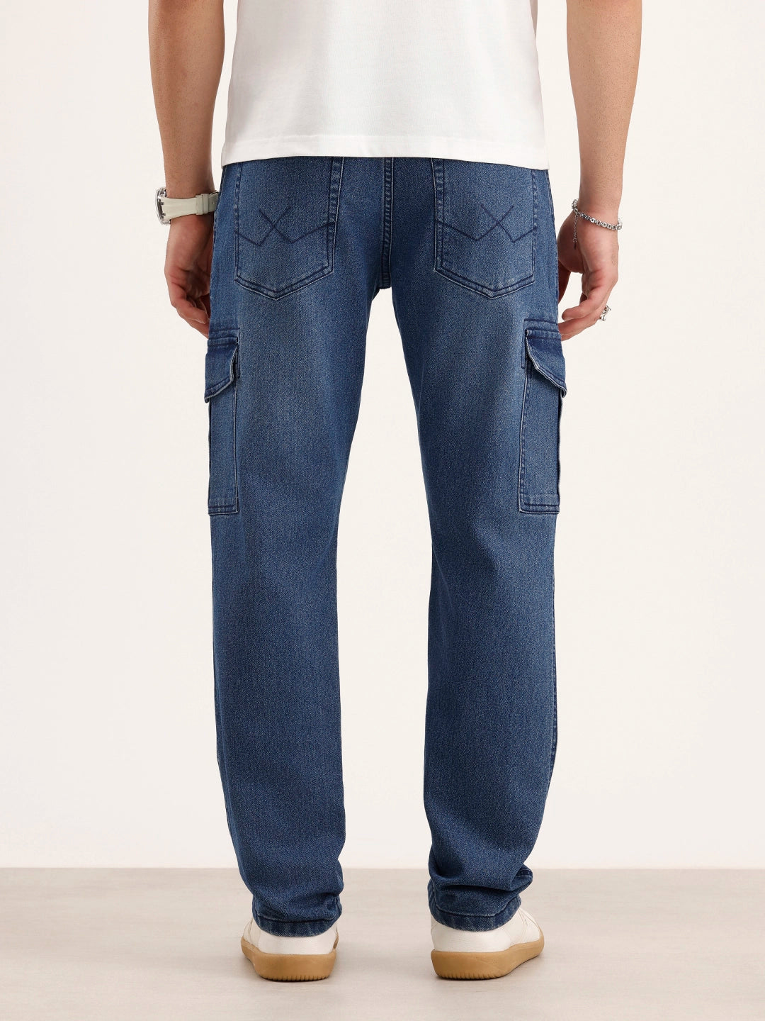 Relaxed Fit Cargo Denim Jeans | Blue