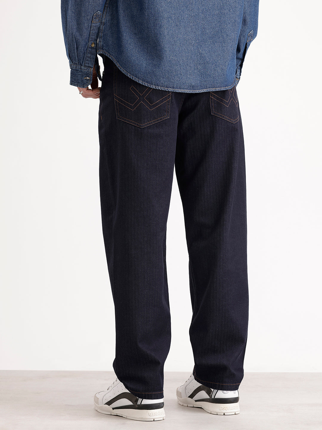 Loose Fit Textured Denim Jeans | Dark Blue