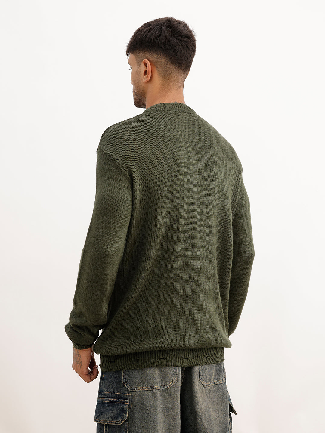 Solid Regular Fit Knitted Sweater | Olive