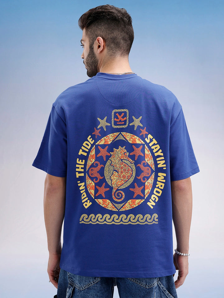 Oversized Fit Puffer Back Printed T-Shirt | Blue