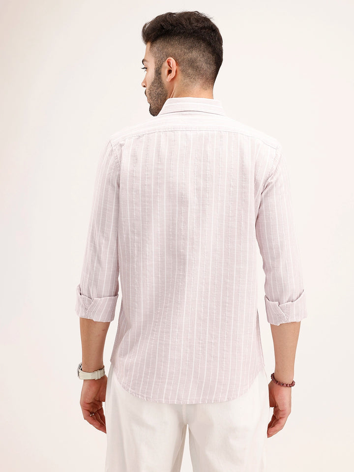 Textured Slim Fit Striped Shirt | Pink