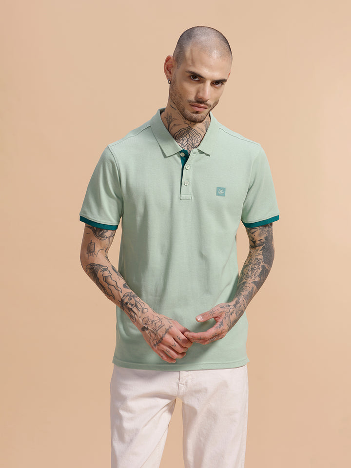 Contrast Rib Pique Polo T-Shirt | Beige