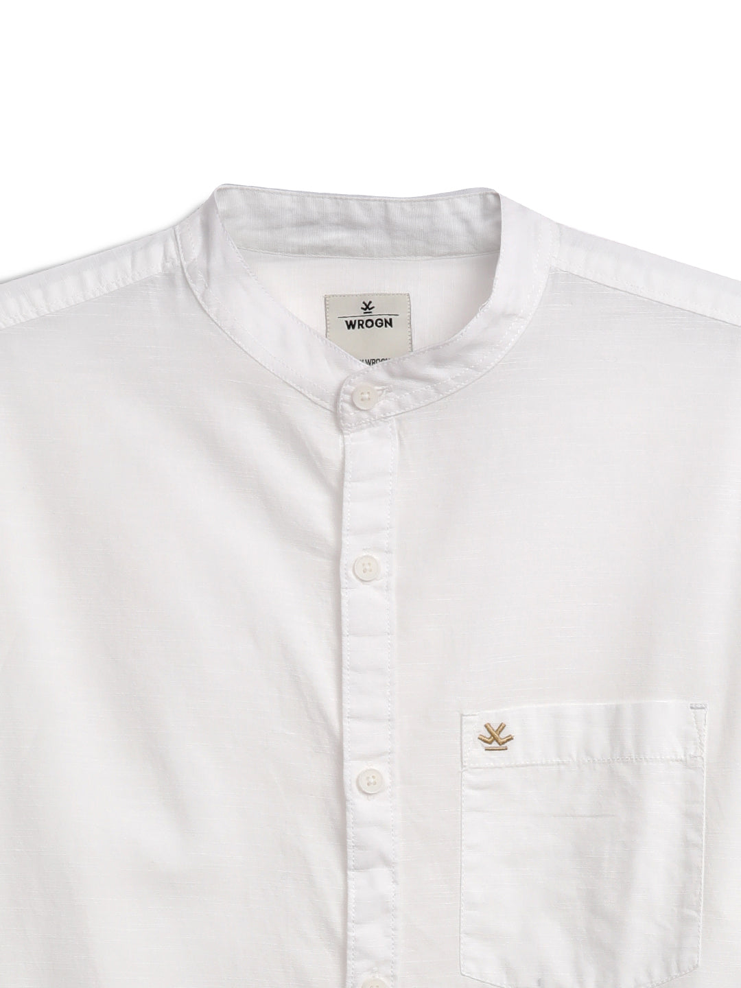 White Slub Mandarin Collar Shirt