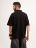 Oversized Placement Printed Polo T-Shirt | Black