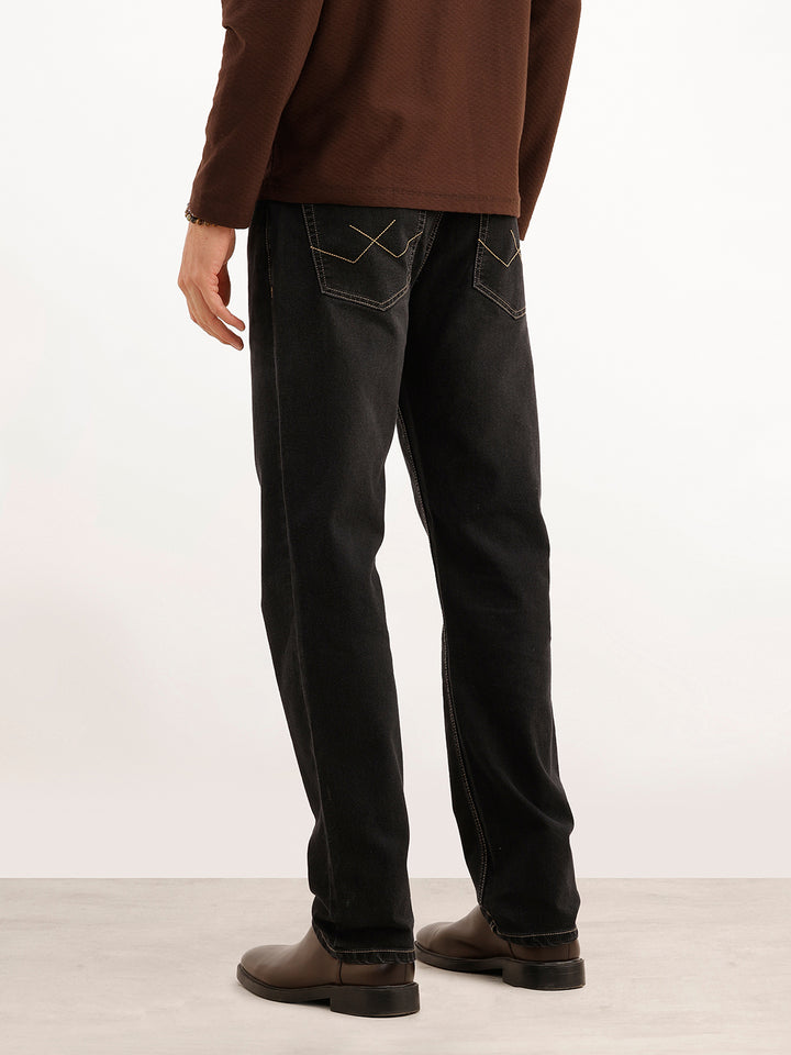 Solid Straight Fit Denim Jeans | Black