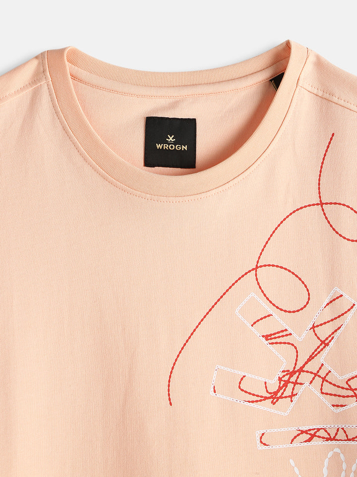 Placement Printed Oversized T-Shirt | Peach
