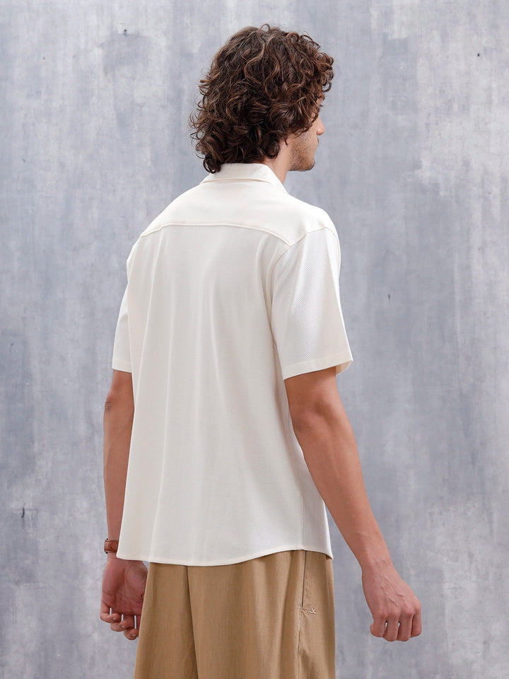 Knit Popcorn Texture Slim Fit Shirt | Off White