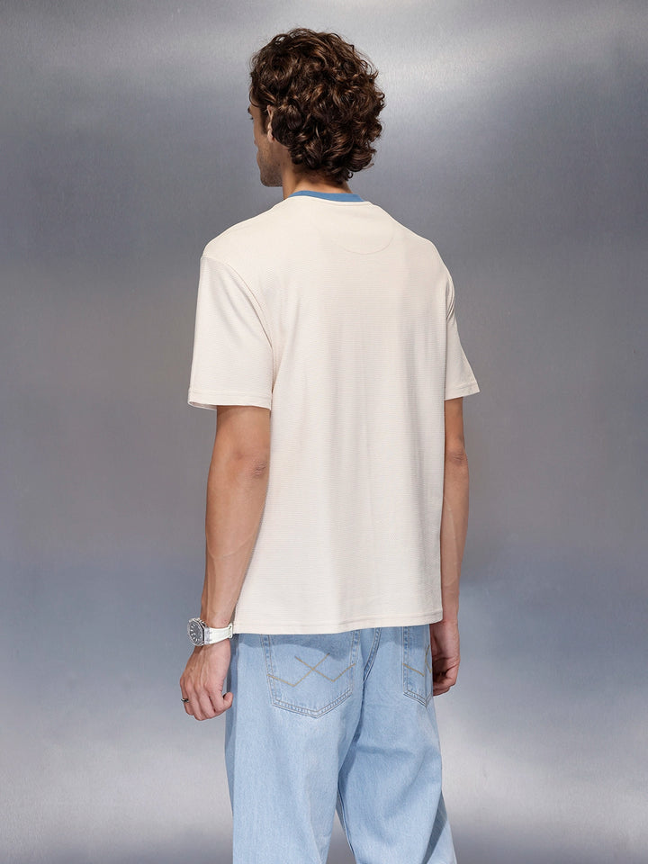Men’s solid beige casual T-shirt with contrast crew neck | Beige